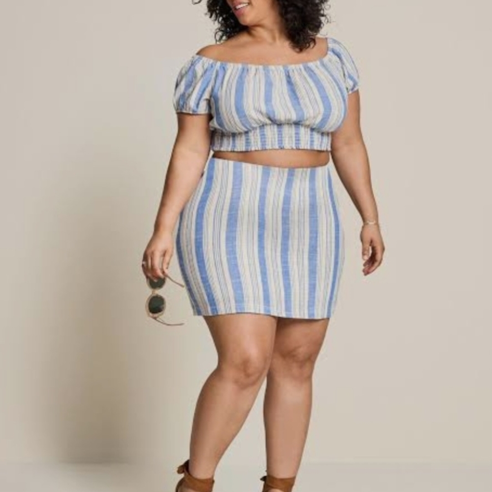 Torrid Blue and White Striped Crop Top